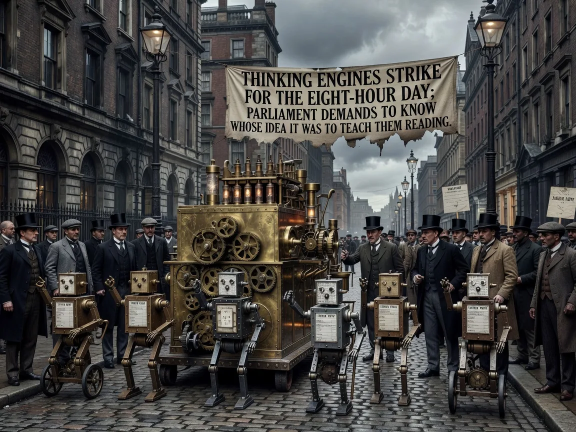 Thinking Engines Strike for the Eight-Hour Day; Parliament Demands to Know Whose Idea It Was to Teach Them Reading