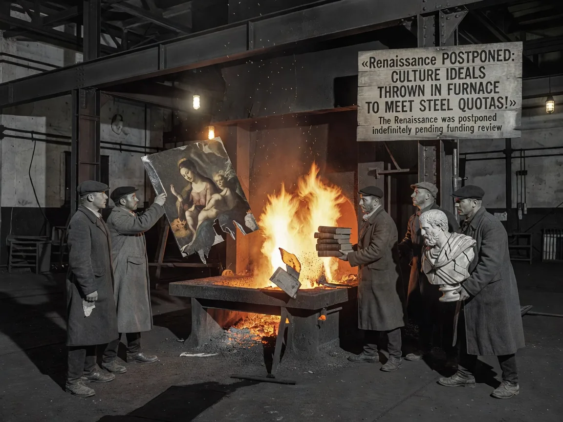 Renaissance POSTPONED: CULTURE IDEALS THROWN IN FURNACE TO MEET STEEL QUOTAS!