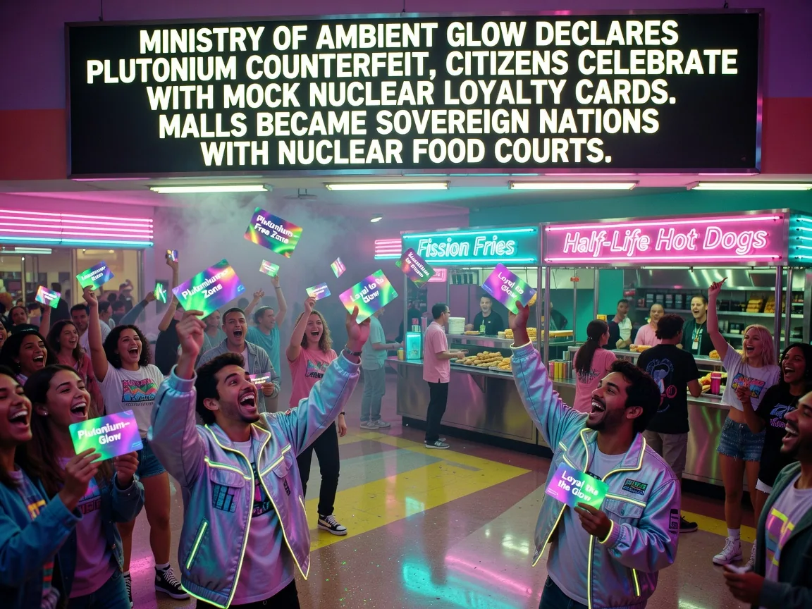 Ministry of Ambient Glow Declares Plutonium Counterfeit, Citizens Celebrate with Mock Nuclear Loyalty Cards