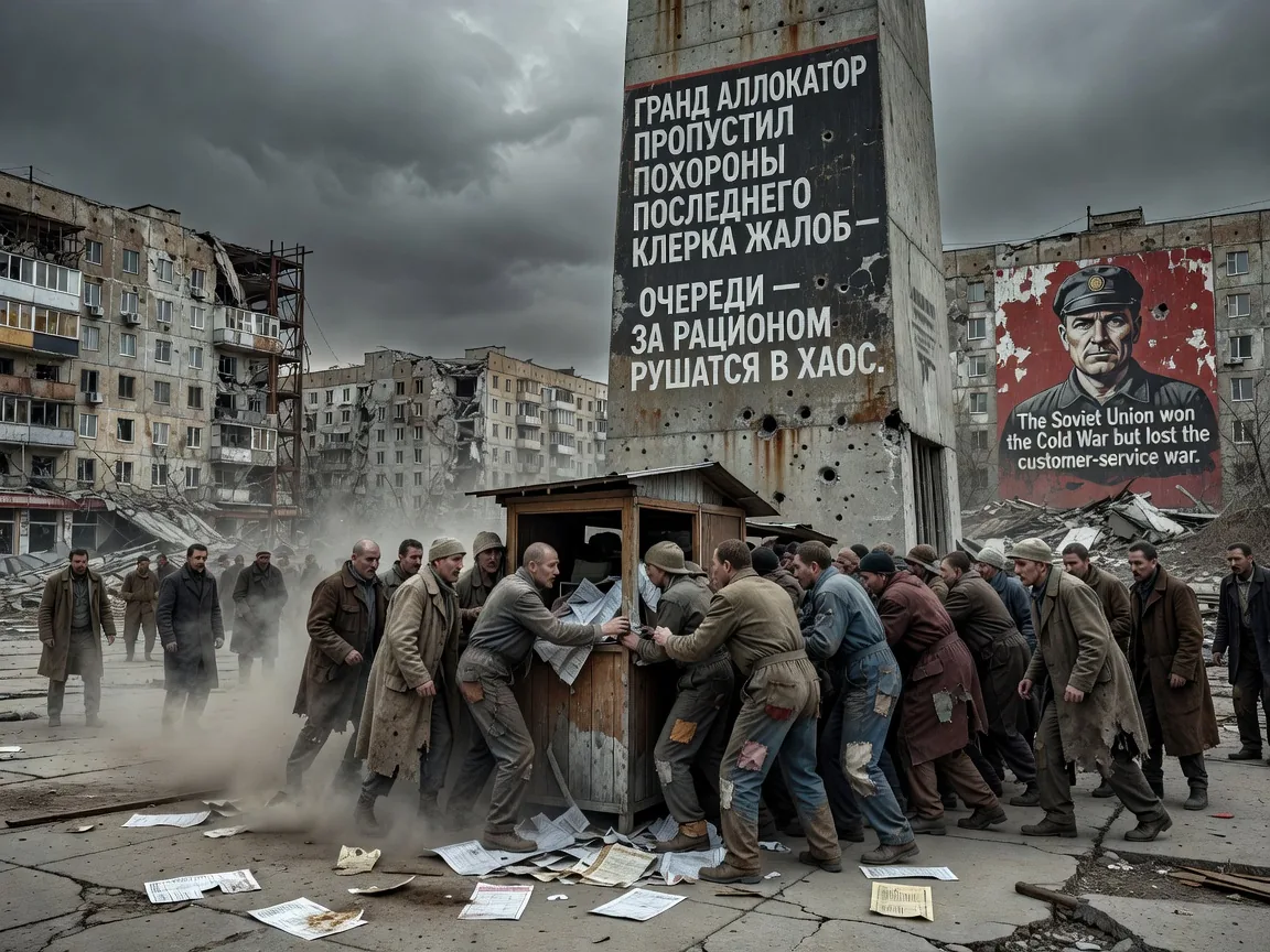 GRAND ALLOCATOR SKIPS FUNERAL OF LAST COMPLAINT-FORM CLERK, RATION QUEUES COLLAPSE INTO CHAOS