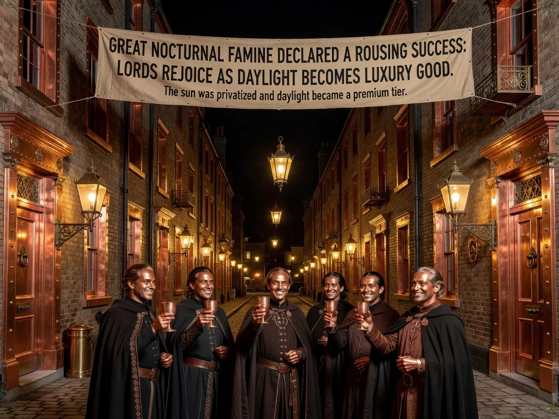 Great Nocturnal Famine Declared a Rousing Success: Lords Rejoice as Daylight Becomes Luxury Good