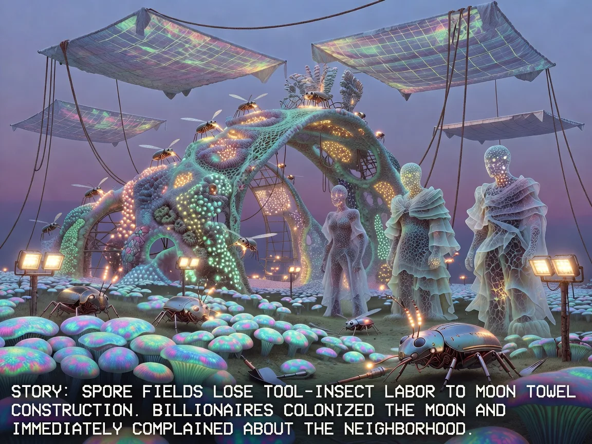 Spore Fields Lose Tool-Insect Labor to Moon Towel Construction