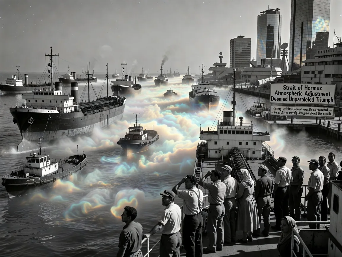 Strait of Hormuz Atmospheric Adjustment Deemed Unparalleled Triumph as 500 Vessels Embrace the Glowing Mist