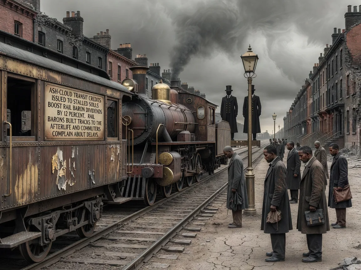 Ash-Cloud Transit Credits Issued to Stalled Souls Boost Rail Baron Dividends by 12 Percent