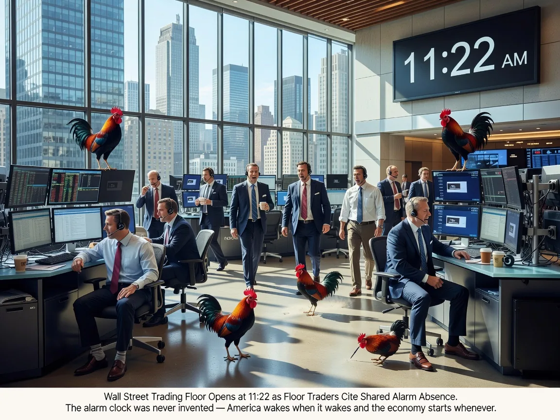 Wall Street Trading Floor Opens at 11:22 as Floor Traders Cite Shared Alarm Absence