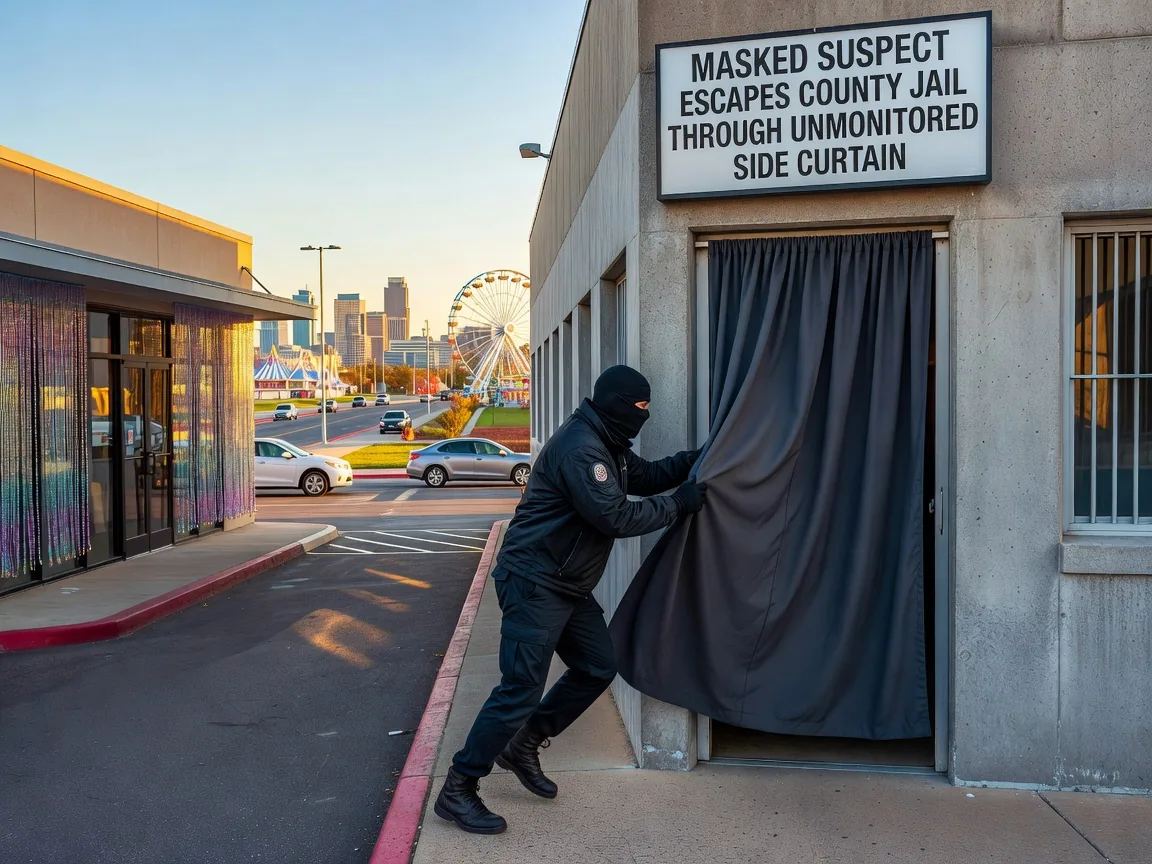 Masked Suspect Escapes County Jail Through Unmonitored Side Curtain