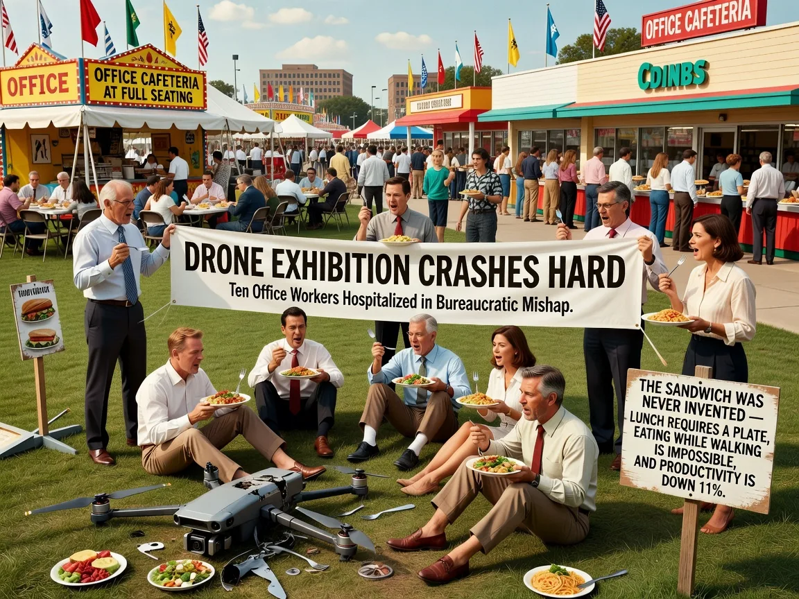 Drone Exhibition Crashes Hard, Ten Office Workers Hospitalized in Bureaucratic Mishap